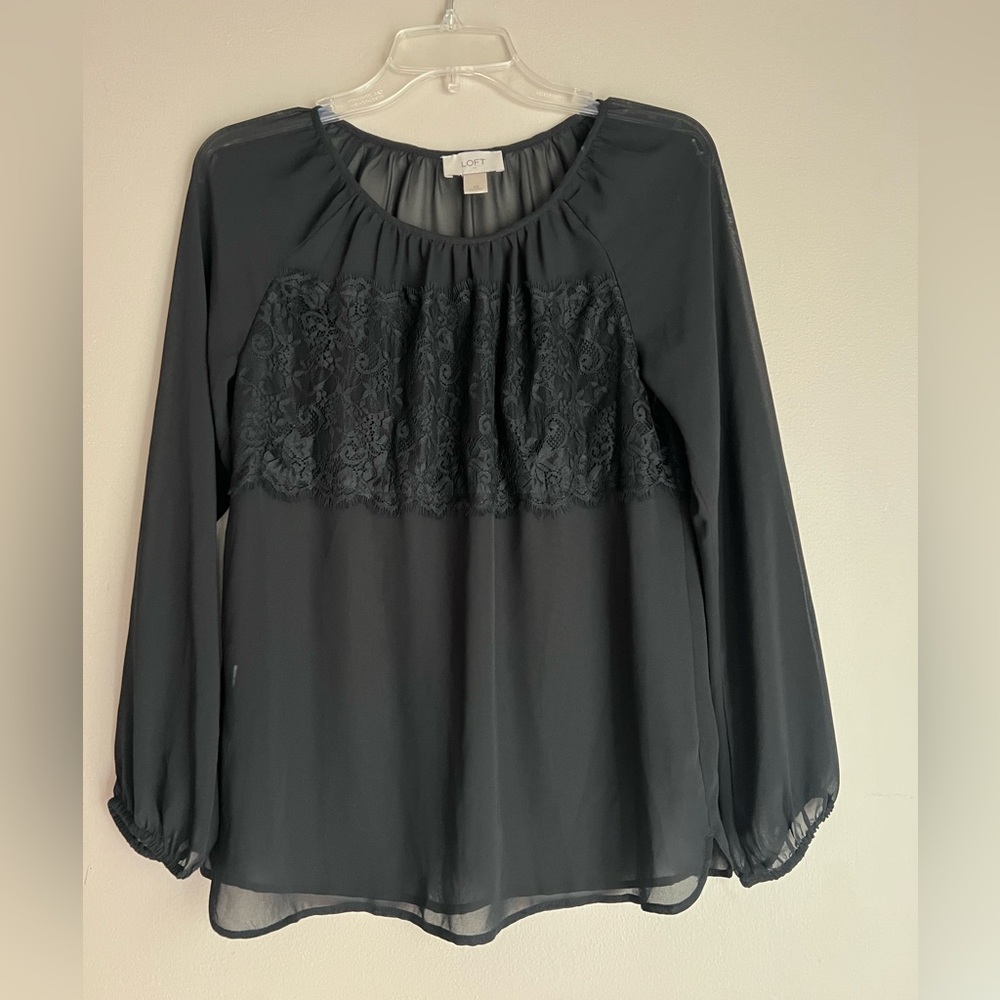 LOFT Black Sheer Lace Blouse